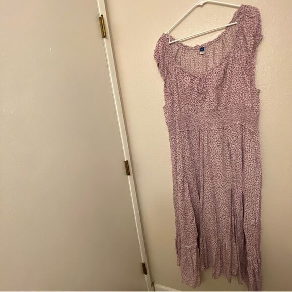 Old Navy Smocke fairy boho lavender Floral Maxi Dress baby doll flounce plus XXL - Picture 2 of 13